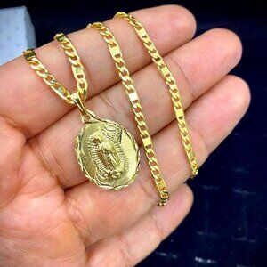 All Yellow GF Guadalupe Necklace Virgencita Pendant Chain Cadena de la Guadalupe